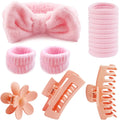 16 Pcs Face Wash Headband Wristband Hair Clips Ponytail Holders Set Soft Spa Bowknot Headband Hair Claw Clips Elastics Hair Tie