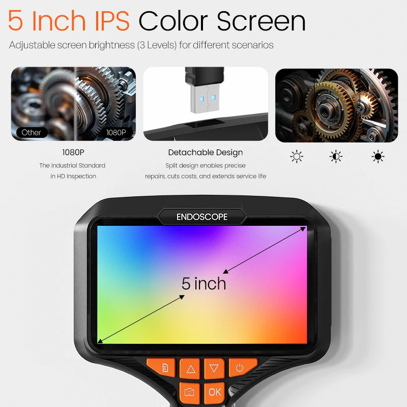 5'' IPS Screen Handheld Endoscope Car Inspection Borescope Video Camera Single Dual Triple Autofocus Lens USB Probe Waterproof
