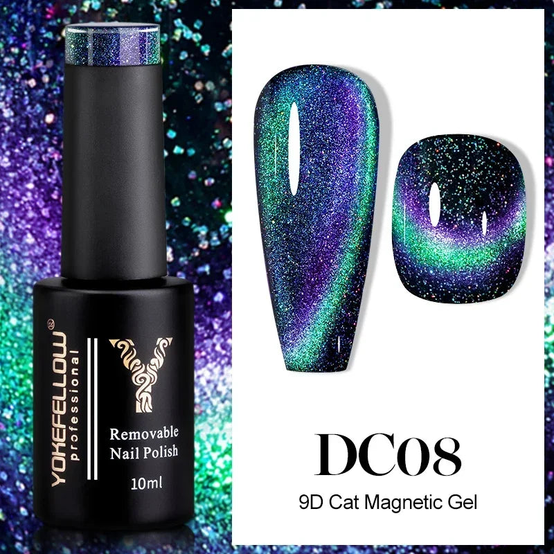 Esmalte de uñas en gel YOKEFELLOW Cat Eye de 10 ml, esmalte de uñas magnético plateado, esmalte de uñas en gel profesional para manicura DIY.