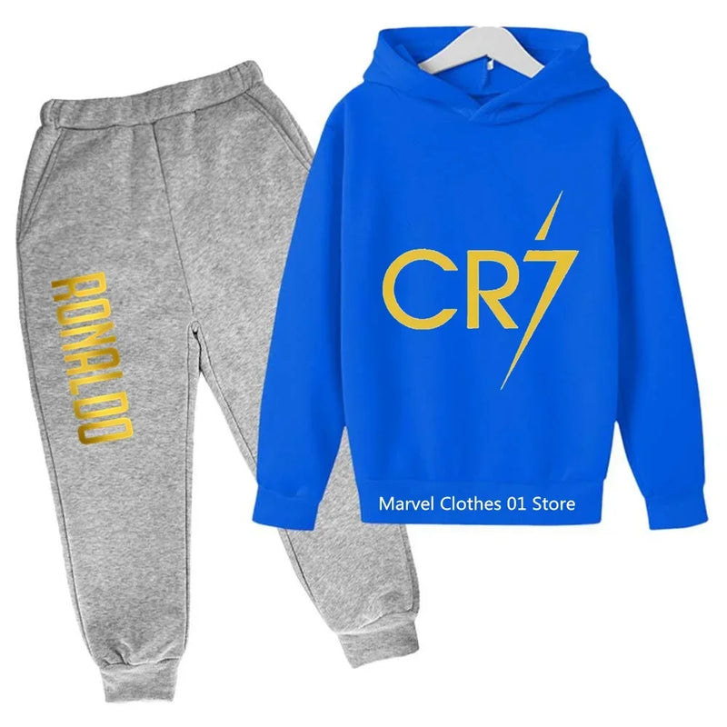 2024 Cristiano Ronaldo CR7 Cosplay Costumes Kids Football Idol Hoodie Set Pants Kids Boys High Quality Tops Girls Clothing Sets