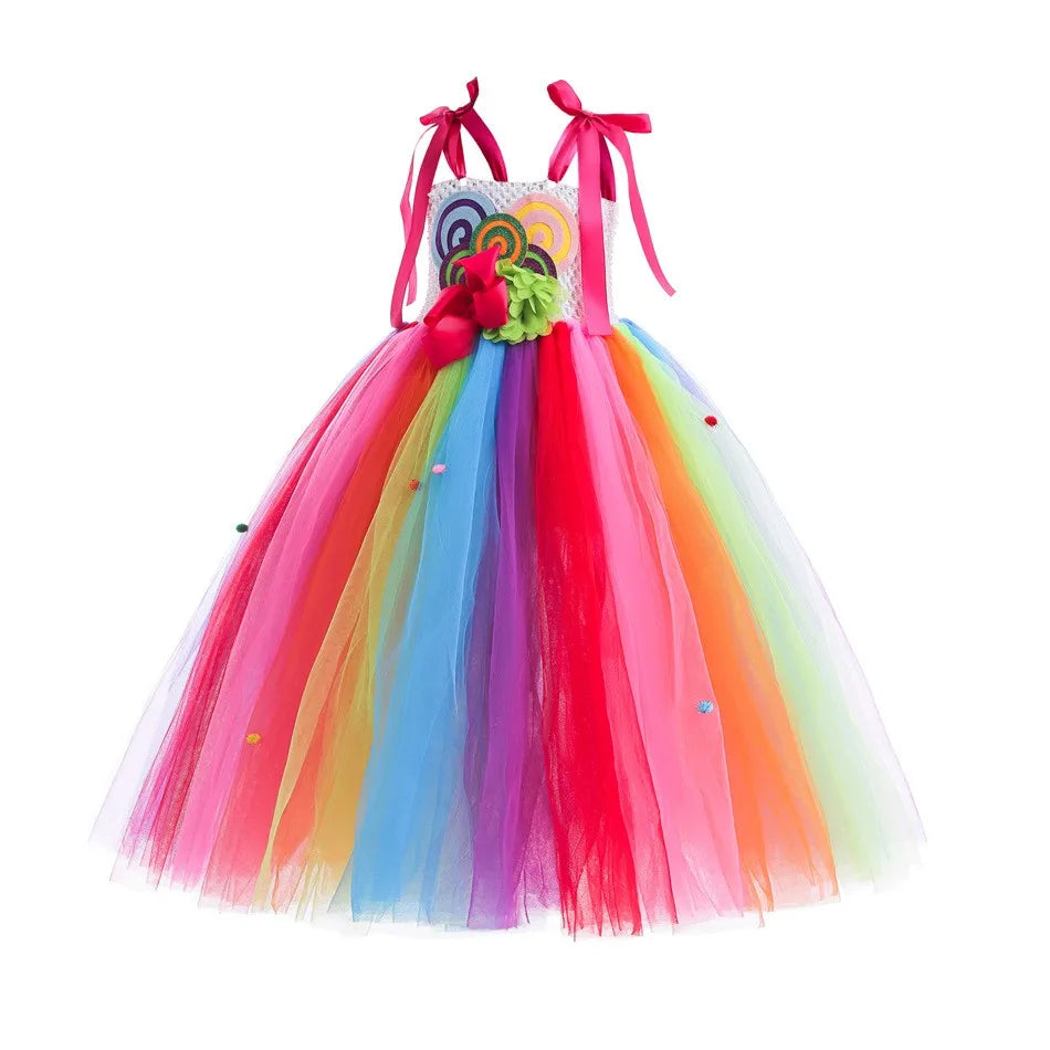 Halloween Carnival Costume Child Lollipop Apparel  Purim Kids Nice Tutu With Colored LED Puffy Candy Princess Ball Gown Dress