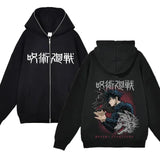 Chaquetas con cremallera de Anime Gojo Satoru, sudadera con capucha de forro polar fino, sudaderas con cremallera Y2K, Jujutsu Kaisen 