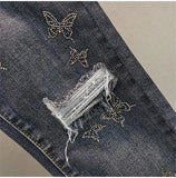 Spring Summer 2024 New Fashion Women's Denim Pants Korean Version Elastic Rhinestone High Waist Skinny Jeans