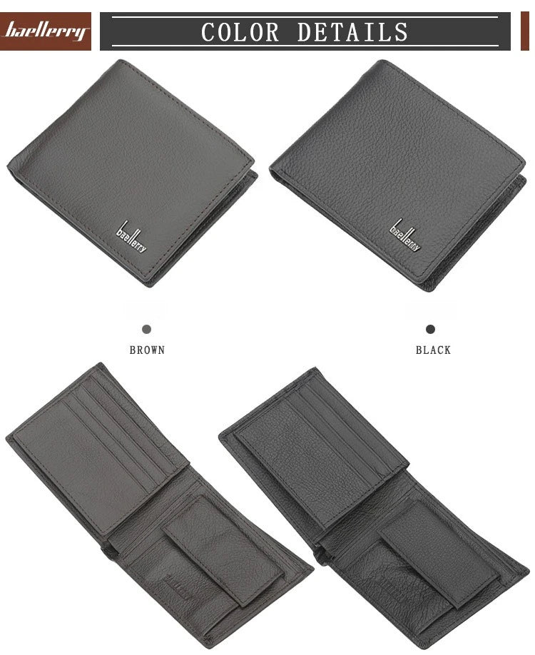 Baellerry Men Genuine Cow Leather Wallet Card Holder Male Purse Short with Coin Pocket Leather Wallets for Men