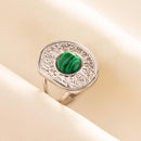 1pc Green Turquoise Ring Hippie Stainless Steel Silver Color Charm Opening Adjustable Ring Women Chunky Bohemian Party Jewelry