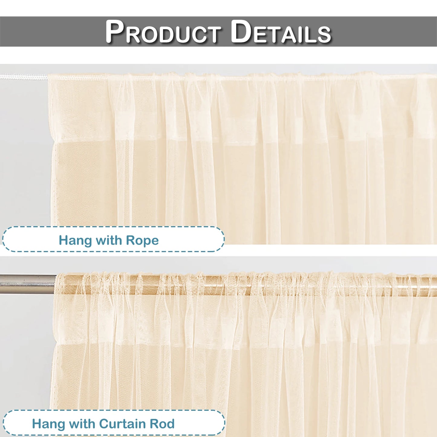 Outdoor Sheer Curtains for Patio Mosquito Netting Rod Pocket Garden Mesh Voile Drapes Mosquito Curtains for Porch Pergola