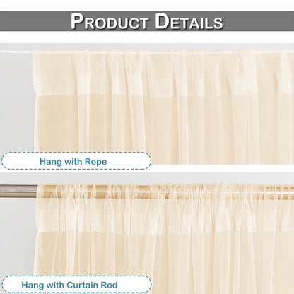 Outdoor Sheer Curtains for Patio Mosquito Netting Rod Pocket Garden Mesh Voile Drapes Mosquito Curtains for Porch Pergola