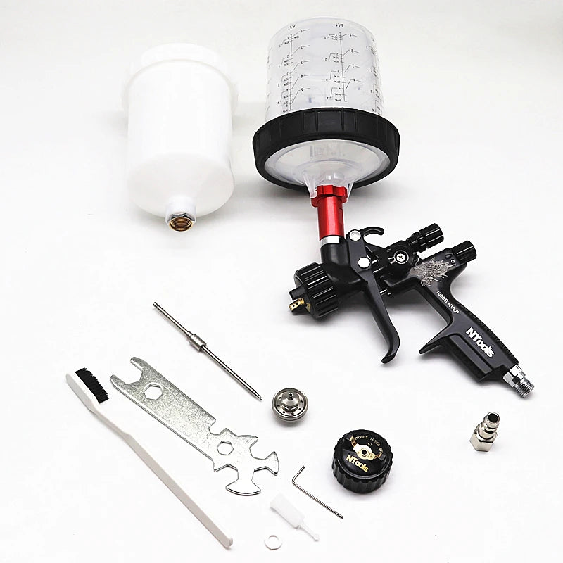 Pistola pulverizadora hvlp com adaptador e tanque misto, pistolas de pintura para reparo de carro, bico de 1.3 e 1.7mm para pintura, pistola de ar à base de água