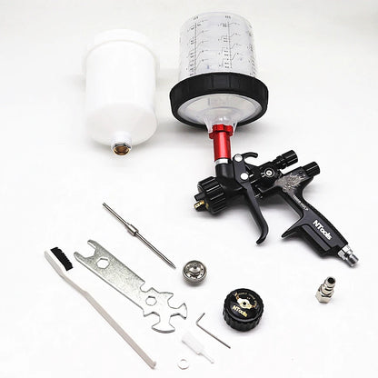 Pistola pulverizadora hvlp com adaptador e tanque misto, pistolas de pintura para reparo de carro, bico de 1.3 e 1.7mm para pintura, pistola de ar à base de água