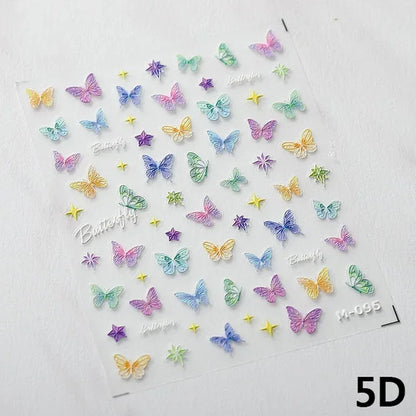 Colorful Pink Gradual Moon Star Cloud Butterfly Rhinestone 5D Soft Embossed Relief Nail Art Sticker 3D Decal Decoration Manicure