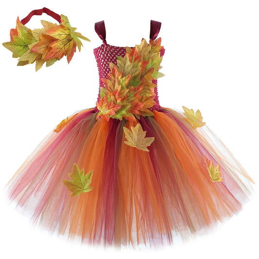 Fairy Costume for Girls Forest Woodland Autumn Fairy Tutu Dress Up Maple Leaves Halloween Thanksgiving Tulle Princess Dress 1-12T