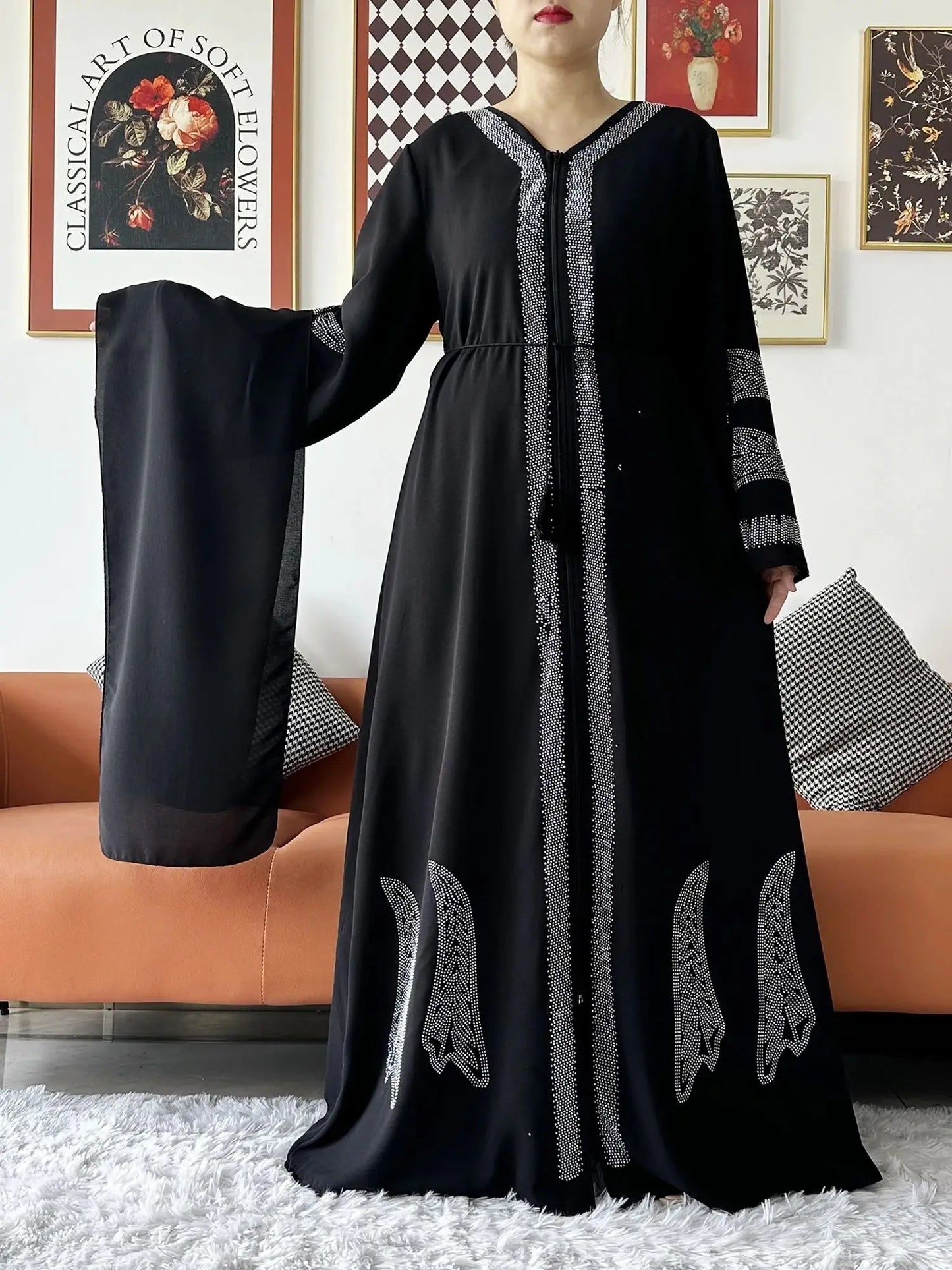 Vestido elegante de gasa para mujer, abaya abierta con cremallera, ropa musulmana, cárdigan islámico, abaya, nuevo
