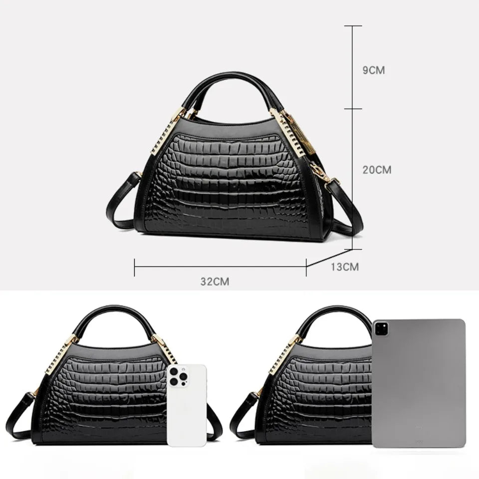 Alligator Patent Leather Shoulder Crossbody Handbags for Women, Luxury Brand Designer Hobo Bags, Two-Layer Sac