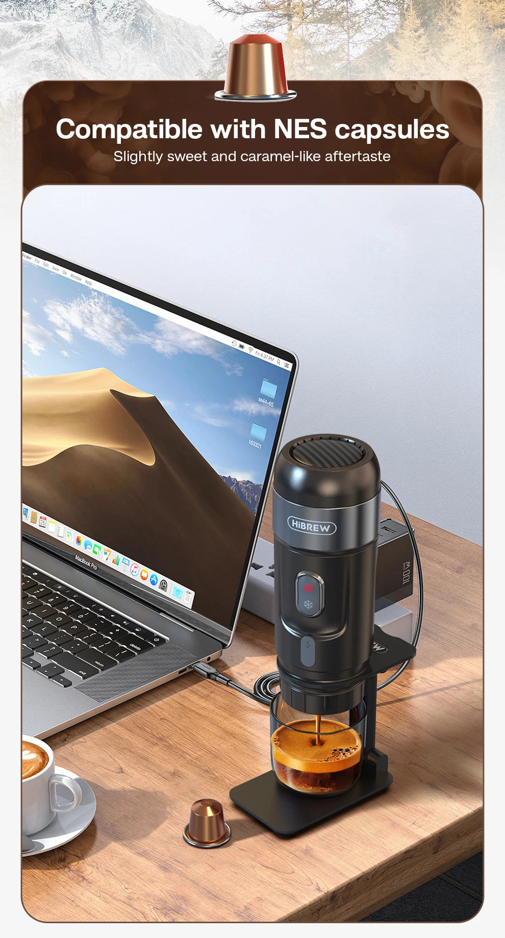 HiBREW Portable Coffee Machine for Car & Home, DC12V Espresso Coffee Maker Fit Nespresso Dolce Pod Capsule Coffee Powder H4A