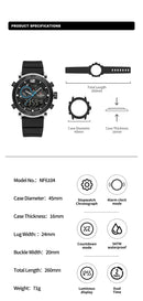 NAVIFORCE NF6104  Men's Lightweight Sports Wrist Watch Dual Display Time Night Light Watches Boy's Quartz  Stopwatch