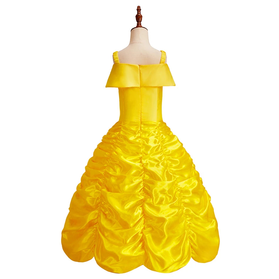 Children Princess Costume Kids Halloween Carnival Beauty Beast Birthday Party Clothes Girl Yellow Belle Cosplay Dress Up