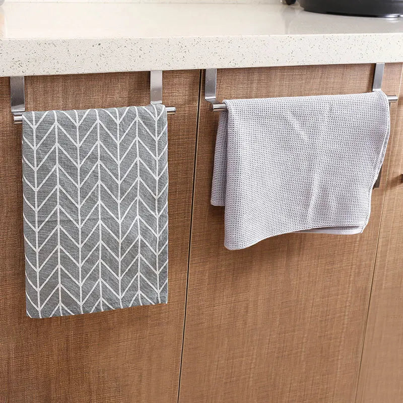 Estante para trapos de cocina y baño de acero inoxidable, colgador de paños de cocina, toallero de un solo poste, soporte colgante para puerta trasera.