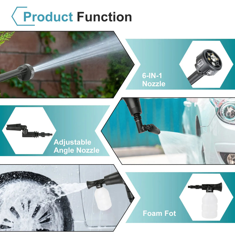 200Bar 6 IN 1 Brushless High Pressure Car Washer Gun Electric High Pressure Washer for Garden Tool Makita 18V Battery