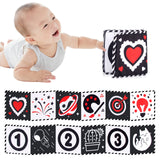 Livro de Pano de Alto Contraste para Bebês (0M+) – Brinquedos Sensoriais em Preto e Branco com Temática de Animais para Berço e Método Montessori