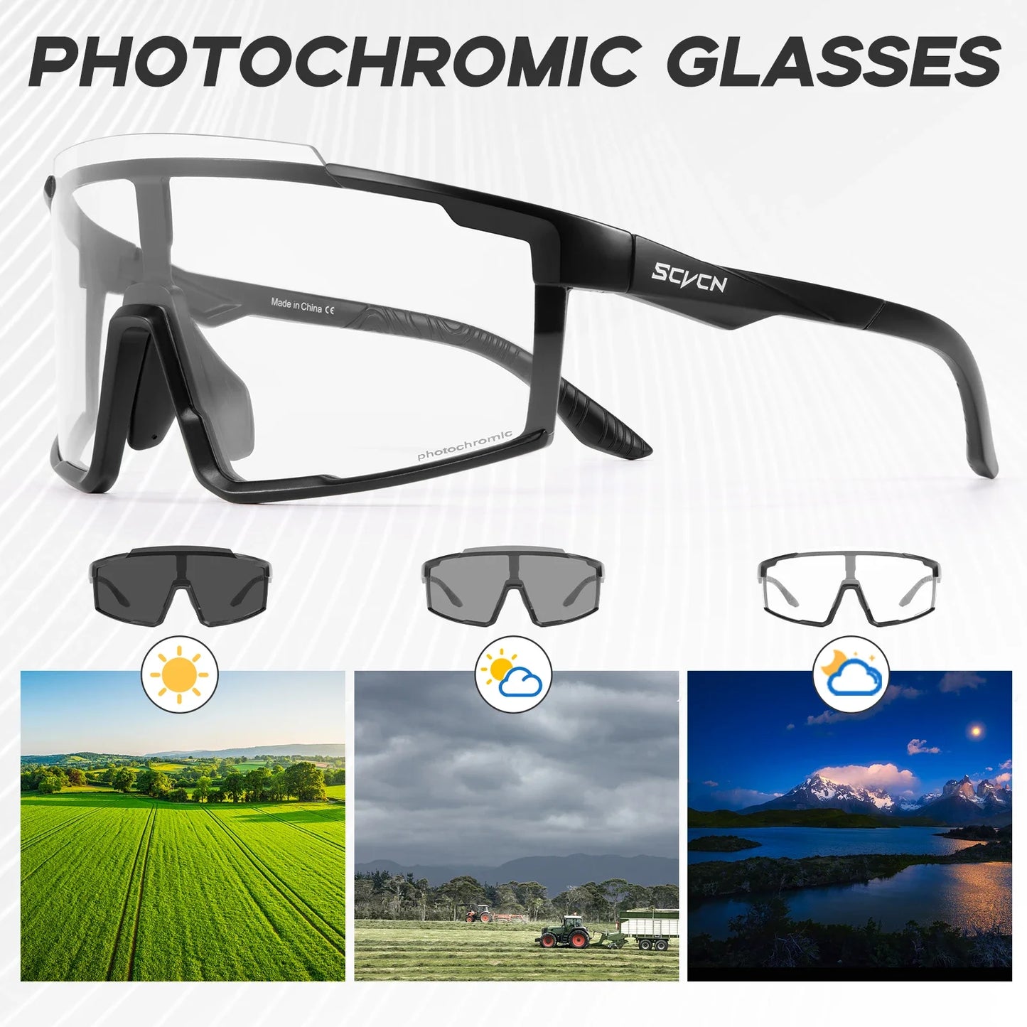 SCVCN Photochromic Cycling Sunglasses Sports Bicycle Glasses MTB Mountain Bike Goggles Accessories UV400 Outdoor Eyewear Men
