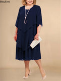 Plus Size Elegant Chiffon Dress Women's Irregular Layered Hem Flowy Midi Dress Fashion Party Wedding Guest Summer O-neck Dresses