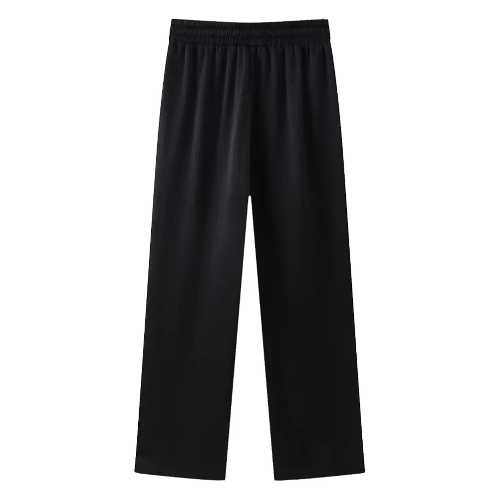Conjunto de chaqueta y pantalón de traje cruzado con efecto arrugado para mujer, primavera y verano 2024, estilo europeo y americano