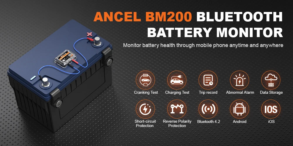 ANCEL BM200 12V Battery Tester Wireless Bluetooth Car Battery Health APP Monitoring Battery Monitor Tools For Android IOS