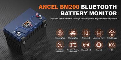 ANCEL BM200 12V Battery Tester Wireless Bluetooth Car Battery Health APP Monitoring Battery Monitor Tools For Android IOS