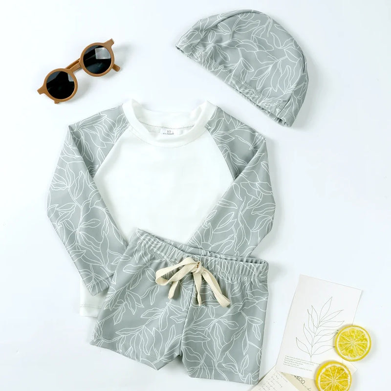 2025 Summer Baby Boys Swimsuit Long Sleeves One Piece Swimwear for Kids Toddler Cartoon UPF50+ Rash Guards Infant Bathing Sui