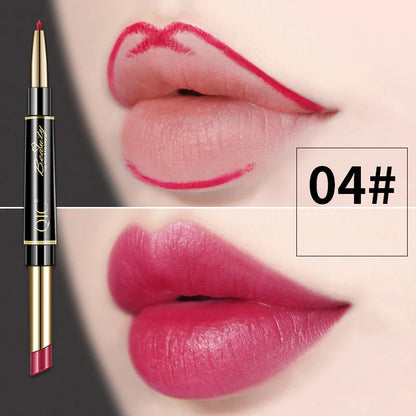 Delineador de labios 2 en 1, resistente al agua, mate, lápiz labial, rojo sexy, de larga duración, maquillaje, cosméticos
