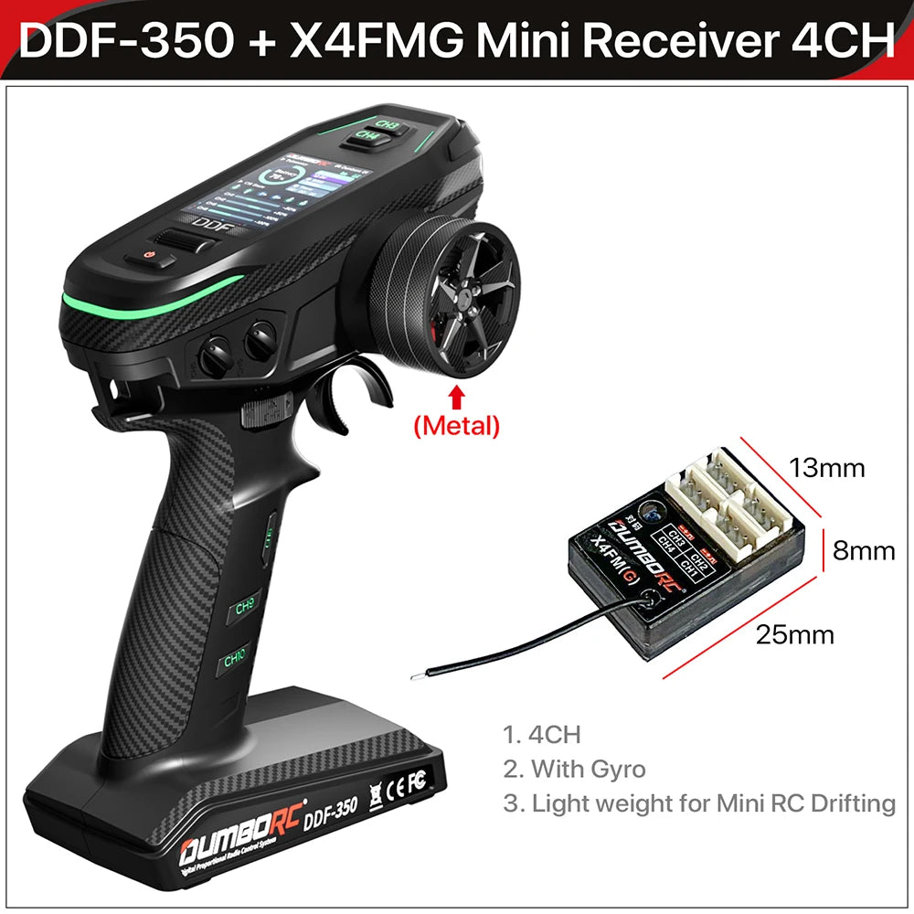 Control remoto digital DUMBORC 2.4G 10CH DDF-350, transmisor con receptor para coche, barco, tanque, sistema LCD FHSS