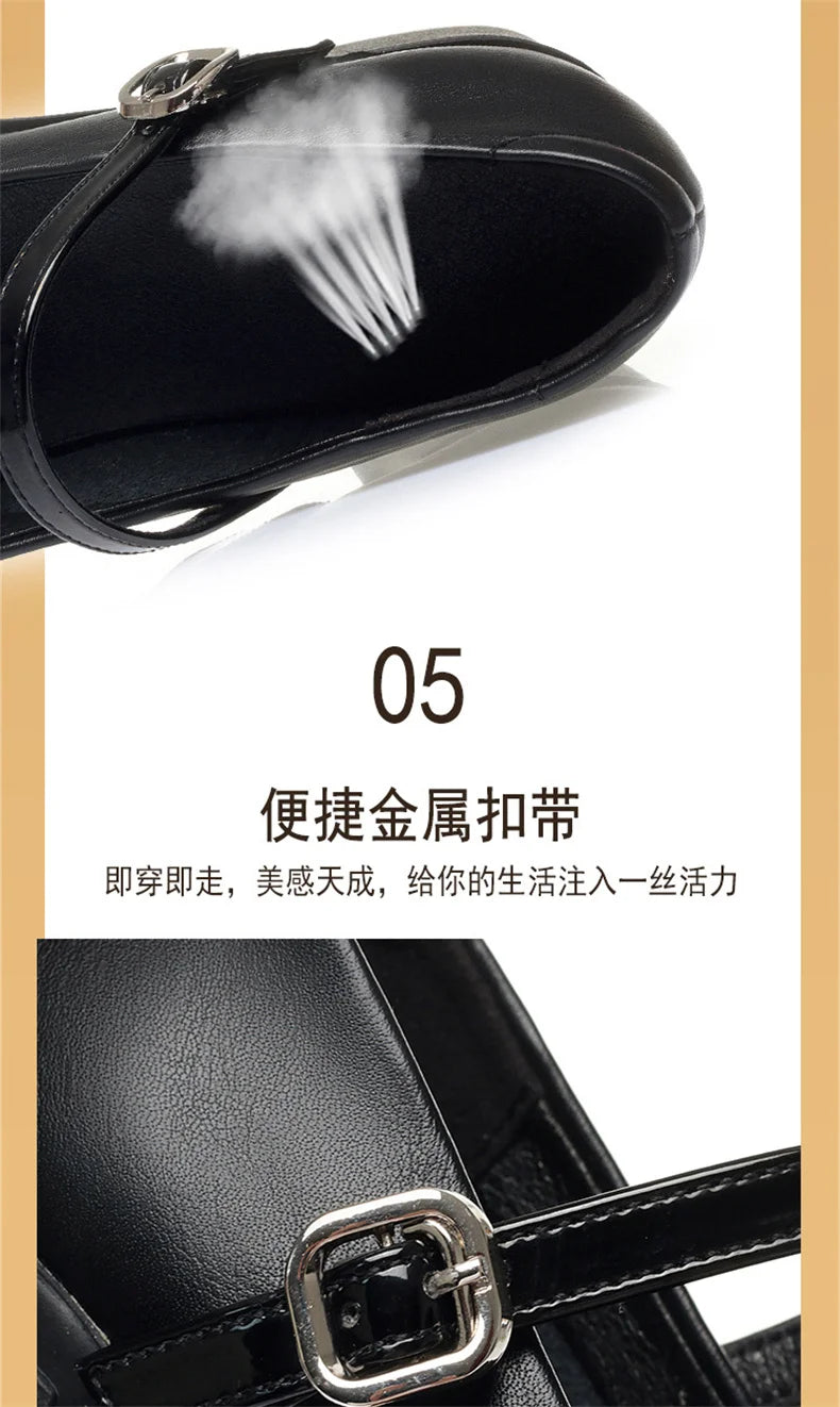 Women Shoes 2024 New Fashion Retro Round Toe Soft Leather Casual Mary Jane Shoes Shallow Mouth Waterproof Platform Shoes