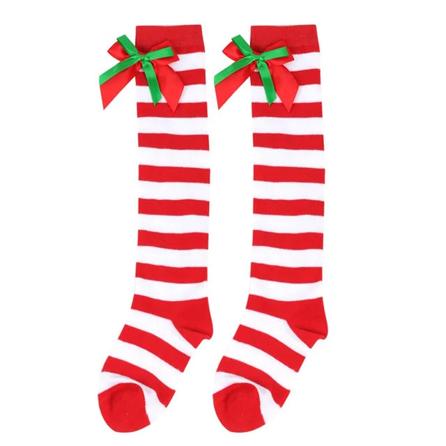 Striped Mesh Over Knee Socks for Girls, Princess Over Knee Socks for Party, Sweet Christmas Socks for Wedding, 17 Colors, Spring and Autumn