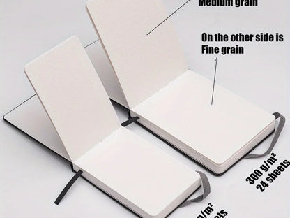 300g 24 Pages of Wood Pulp Watercolor Hand Ledger Portable Outdoor Sketching Watercolor Soft Shell Antique Style Thickeneded Square Medium Coarse Grain Flap Pocket Pants Travel Drawing Notebook