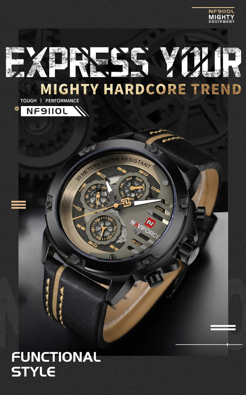 NAVIFORCE Mens Watch Top Brand Luxury Waterproof 24 Hour Date Quartz Watch Man Leather Sport WristWatch Men Waterproof Clock