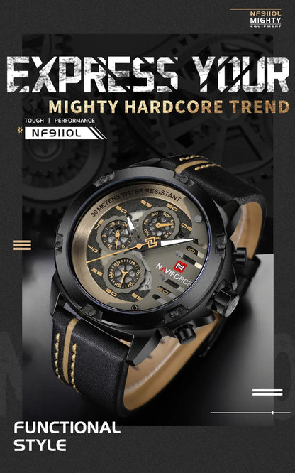 NAVIFORCE Mens Watch Top Brand Luxury Waterproof 24 Hour Date Quartz Watch Man Leather Sport WristWatch Men Waterproof Clock