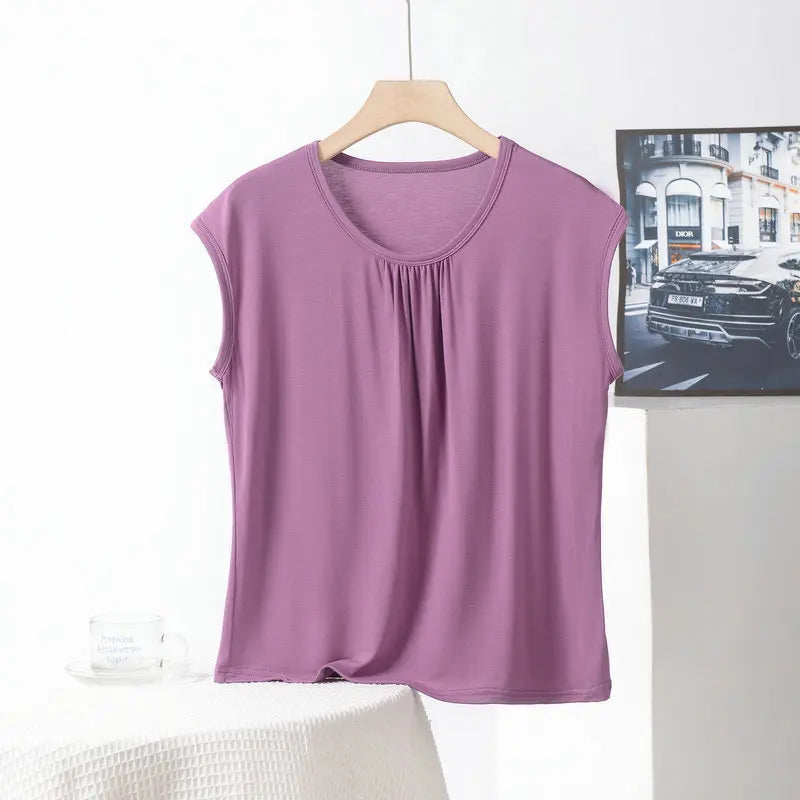 XL to 8XL Plus Size Modal Loose T-Shirt Sleeveless Solid Color Casual Tank Tops Homewear Bottomed Tee Tops Summer Women's Top