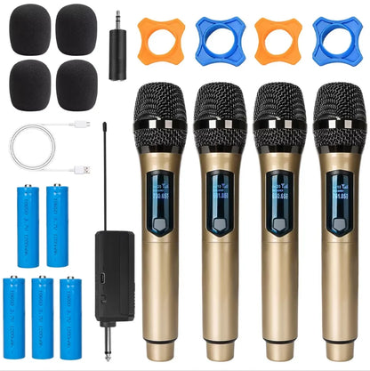 UHF Wireless Dual Handheld Dynamic Microphone Karaoke Microphone with Rechargeable Receiver for Wedding Party Speech Church Club