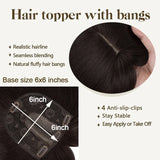 Benehair 14'' 18'' Hair Toppers with Bangs for Women Synthetic 6x6 Top Hairpieces Wigs Long Straight Clip in Hair Extension