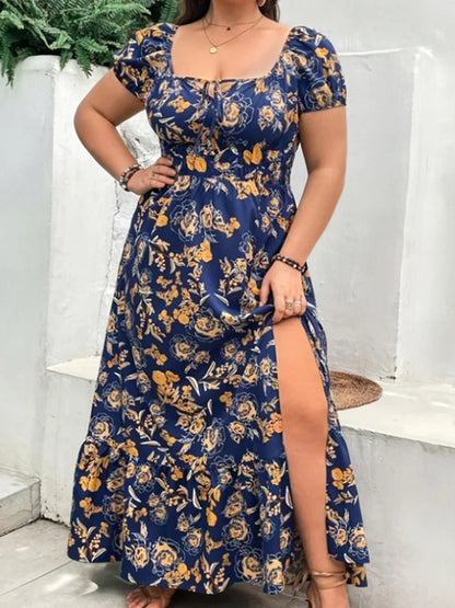 Vestido largo informal de fiesta con estampado floral para mujer, talla grande 1-5XL, ideal para exteriores, de verano, holgado 