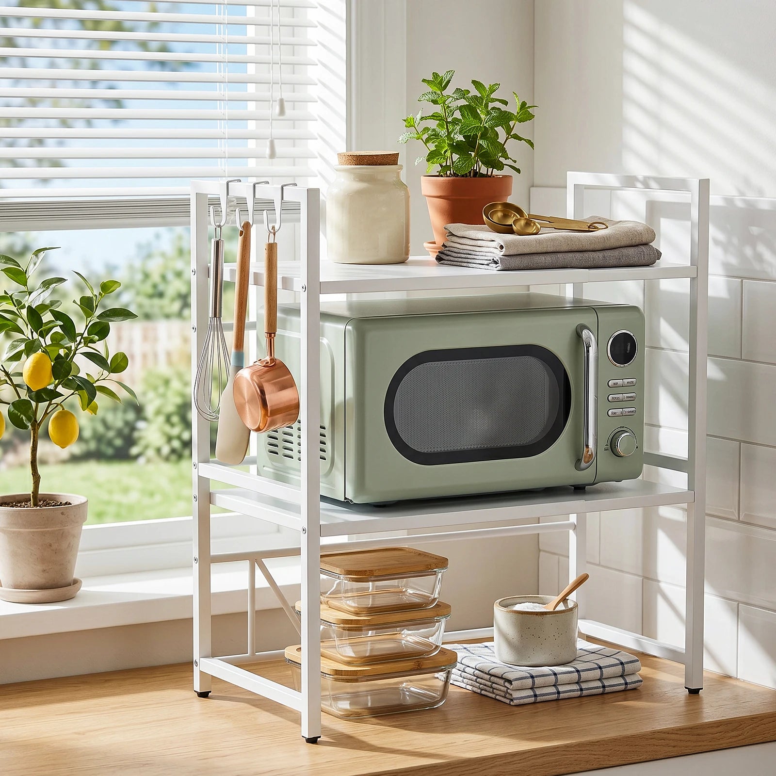 3-Tier Microwave Oven Rack Shelf Kitchen Countertop Oven Rack Expandable Seasoning Storage Rack Stand Storage Tableware Racks