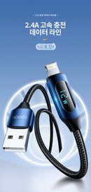 Toocki LED Display USB Cable For iPhone 14 13 12 11 Pro Max Fast Charger Charging Lightning 2.4A USB Wire Cord X XR 8 7 1m 2m