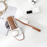 Women's Flat Slippers Summer Leather Square Toe Women Flats Flip Flops Designer Ladies Slides Sandals Women Shoes Luxury Sandals