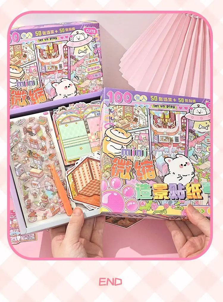 50 in 1 landscape stickers miniature scene collection 3d three-dimensional girls children's educational toys