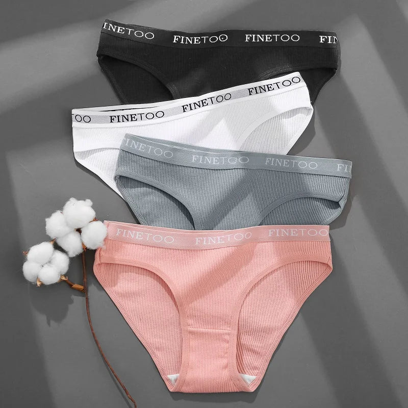 FINETOO - 4 piezas de ropa interior de algodón a rayas para mujer, bragas con cinturón y letras, lencería de cintura baja, bragas transpirables sólidas
