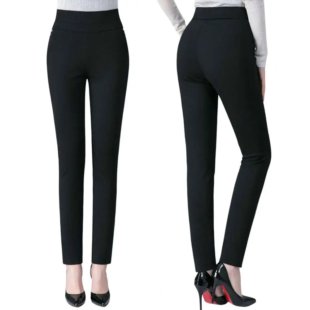 Mother Spring Pants High Waist Casual Stretch Pockets Solid Color Match Top Slim Fit Plus Size Pencil Pants Women Clothing