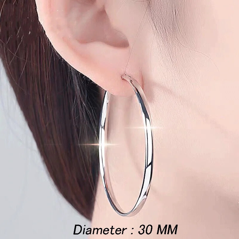 Somila S925 Sterling Silver Big Hoop Earrings For Women Brincos Moda Jewelry Accessories 3.0MM Fashion Cерьги Kольца 30-60MM