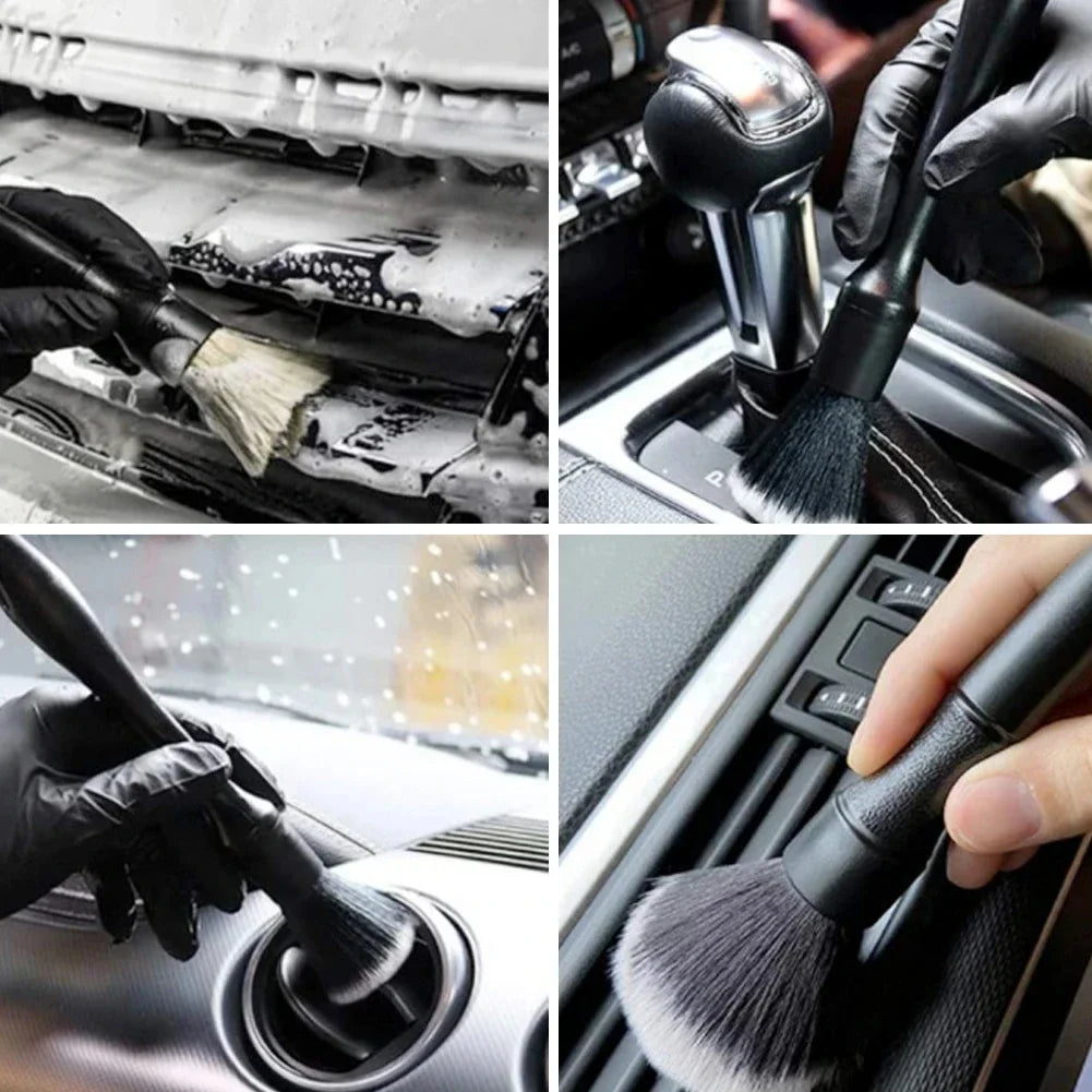Juego de 3 cepillos para detalles interiores de automóviles, de lana sintética suave, para limpiar el panel de instrumentos y la salida del aire acondicionado.