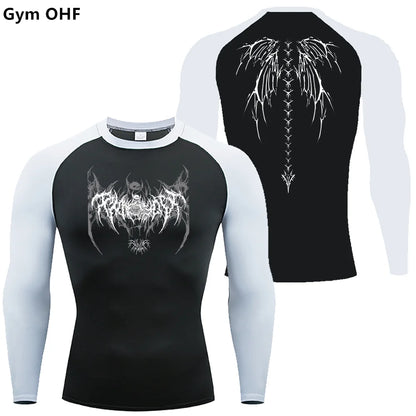 Camiseta de compresión con estampado de anime Y2K para hombre, para correr, de secado rápido, para fitness, gimnasio, transpirable, para deportes, Rash Guard, MMA 