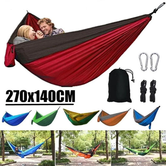 Hamaca portátil para acampar al aire libre para una sola persona con hamaca de nailon de colores a juego y cama colgante de tela de paracaídas de alta resistencia